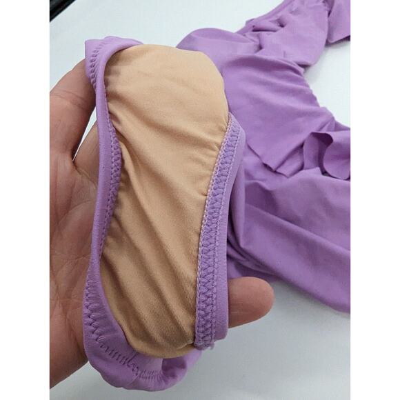 NEW J Crew women SZ 20 Lavender Purple Ruffle Scoop High French Cut Swimsuit - Picture 3 of 7